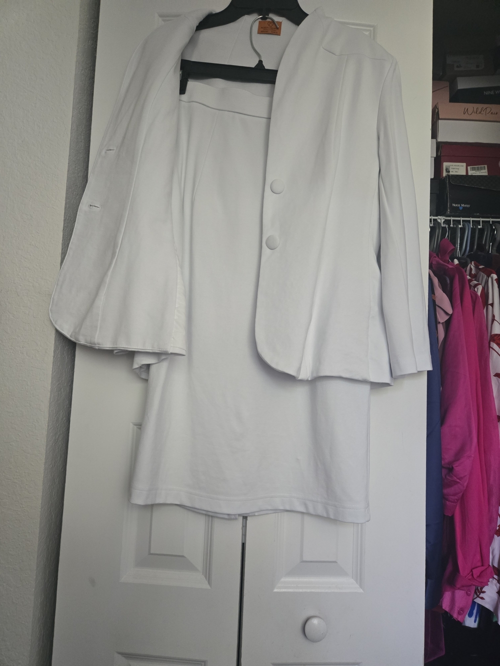 Women's White Two-Button Ponte Jacket - Picture 2 of 10
